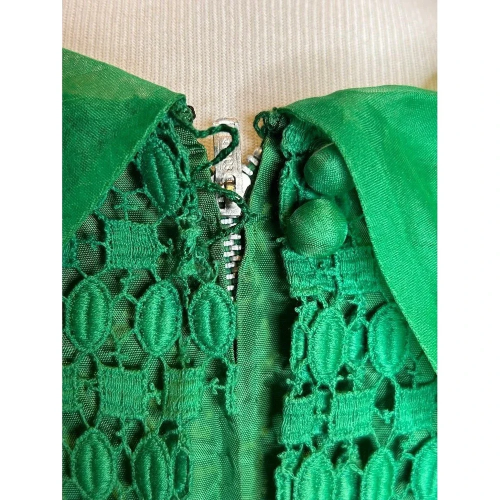 VTG R T Paras Manila Womens Emerald Green Lace Overlay Cowl Neck Shift Dress Med
